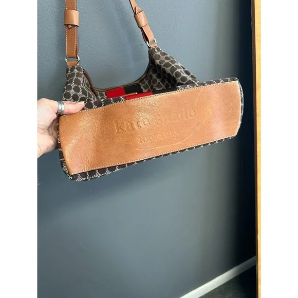 Kate Spade Classic Noel Serena Shoulder Bag Black Red Stripe Brown Leather Purse - Picture 6 of 10